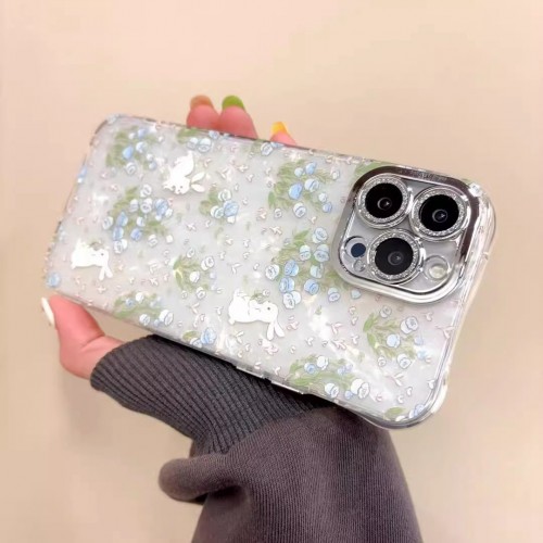 Charming Bunny Floral Silicone Phone Case With Built-in Camera Lens Protection For iPhone Full Coverage Drop Protection